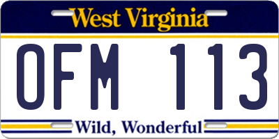 WV license plate OFM113