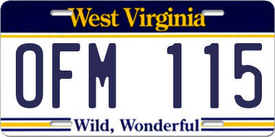 WV license plate OFM115