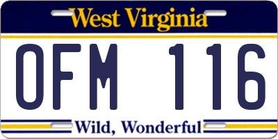 WV license plate OFM116