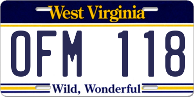 WV license plate OFM118