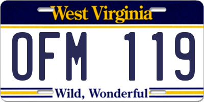 WV license plate OFM119