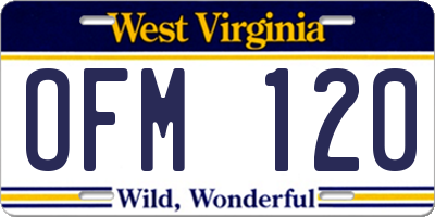 WV license plate OFM120