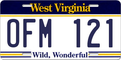 WV license plate OFM121