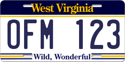 WV license plate OFM123