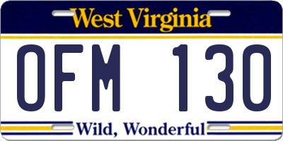 WV license plate OFM130