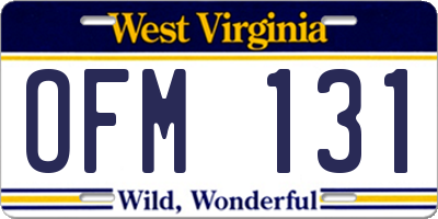 WV license plate OFM131