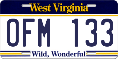 WV license plate OFM133