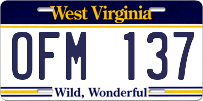 WV license plate OFM137