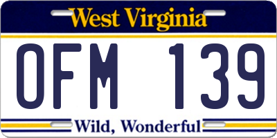 WV license plate OFM139