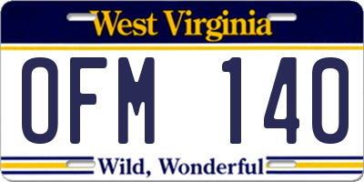 WV license plate OFM140