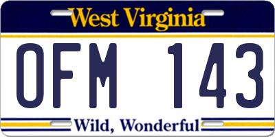 WV license plate OFM143