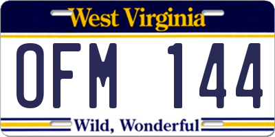 WV license plate OFM144