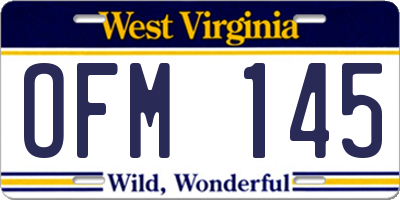 WV license plate OFM145