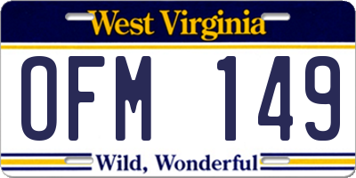 WV license plate OFM149