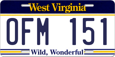 WV license plate OFM151