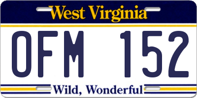 WV license plate OFM152