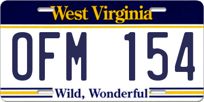 WV license plate OFM154