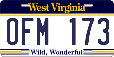WV license plate OFM173