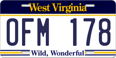 WV license plate OFM178