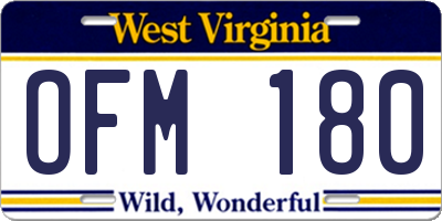 WV license plate OFM180