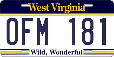WV license plate OFM181