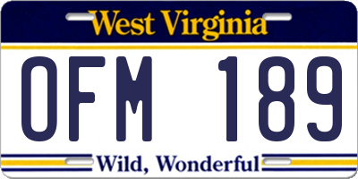 WV license plate OFM189