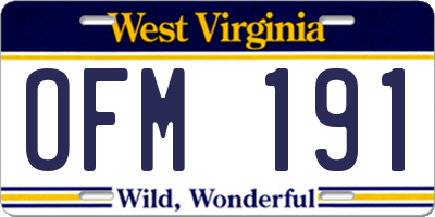 WV license plate OFM191