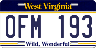WV license plate OFM193