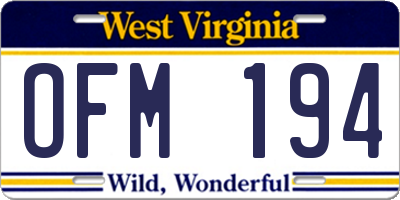 WV license plate OFM194