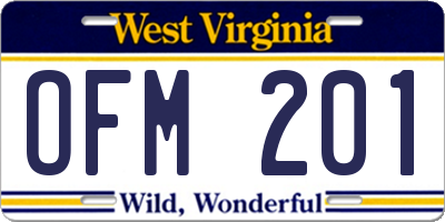 WV license plate OFM201