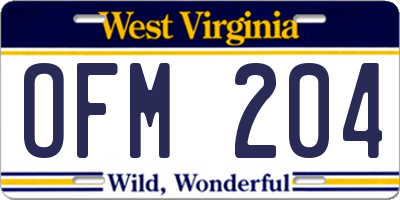 WV license plate OFM204