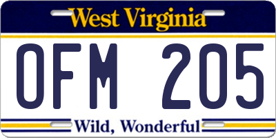 WV license plate OFM205