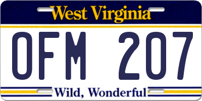 WV license plate OFM207