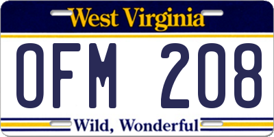 WV license plate OFM208
