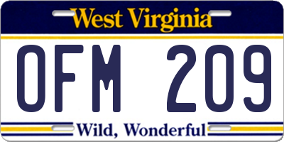 WV license plate OFM209