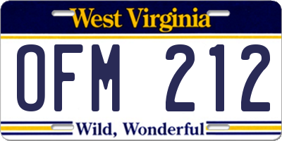 WV license plate OFM212