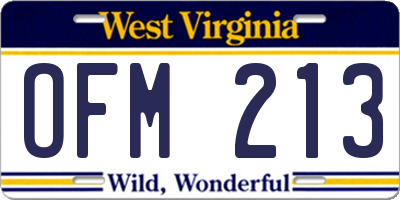WV license plate OFM213