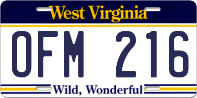 WV license plate OFM216