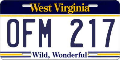 WV license plate OFM217