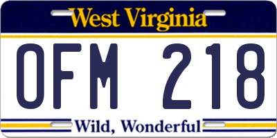 WV license plate OFM218