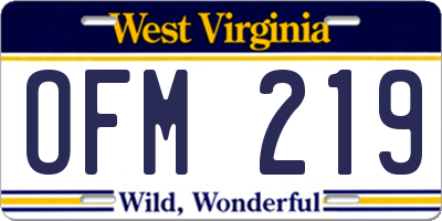 WV license plate OFM219