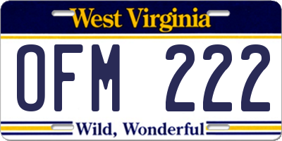 WV license plate OFM222