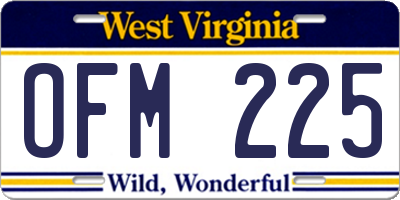 WV license plate OFM225