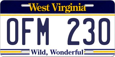 WV license plate OFM230