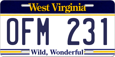 WV license plate OFM231