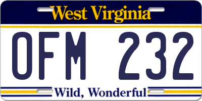 WV license plate OFM232