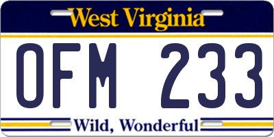 WV license plate OFM233