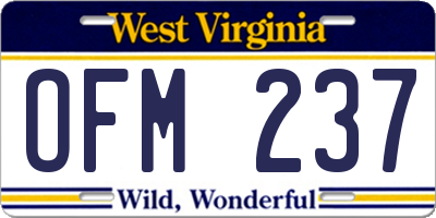 WV license plate OFM237