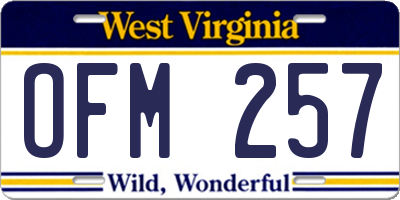 WV license plate OFM257