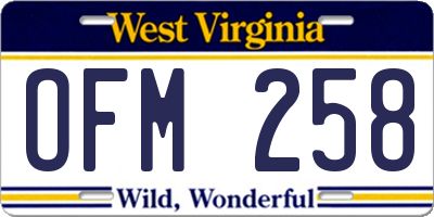 WV license plate OFM258
